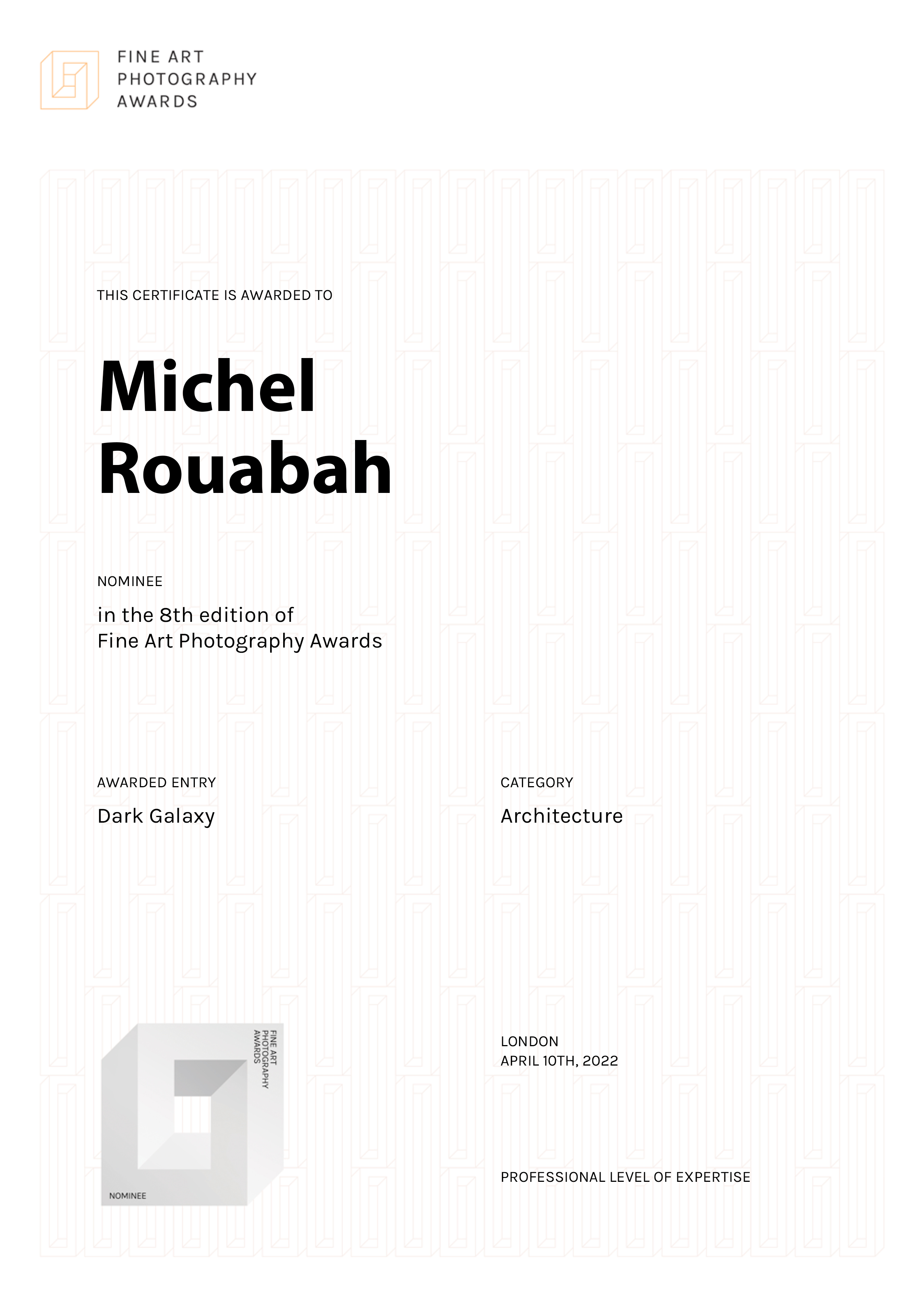 « Michel Rouabah photographe architecture nomination Fine Art Photography Awards 2022 Dark Galaxy »