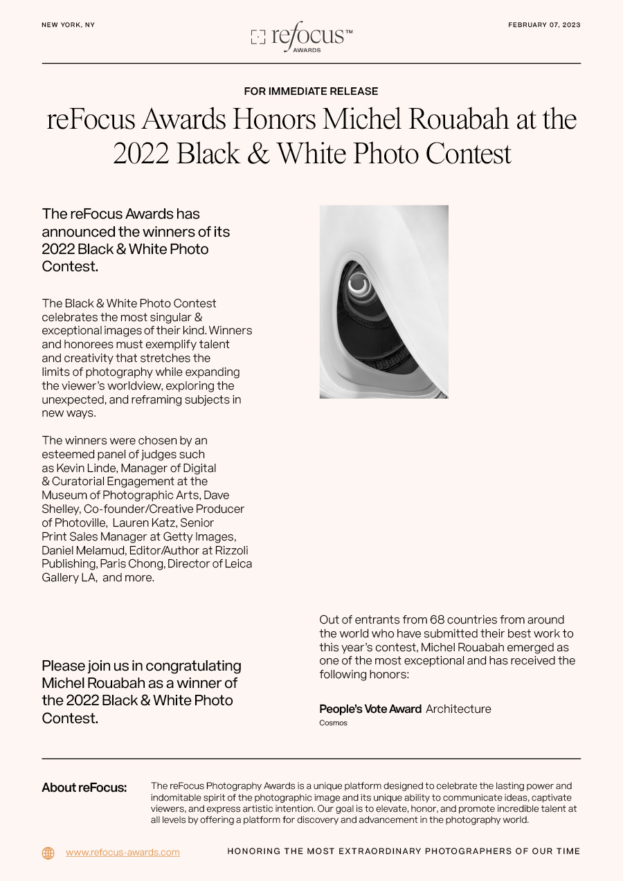 Michel Rouabah, vainqueur du prestigieux concours reFocus Awards 2022 à New York, jugé par un jury d’experts internationaux